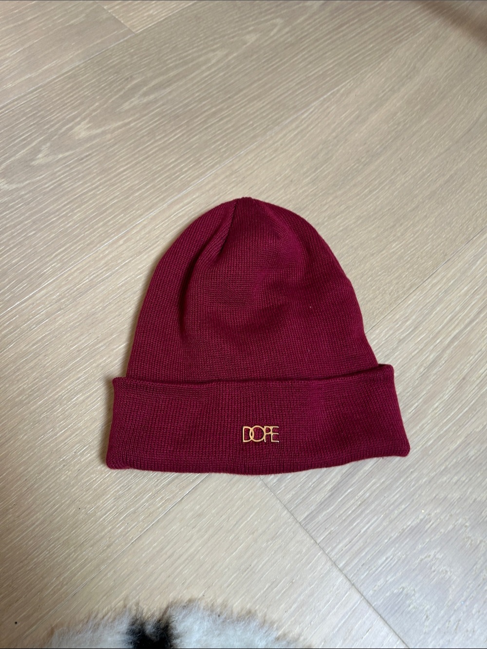 DOPE Maroon Knit Beanie with Gold Logo